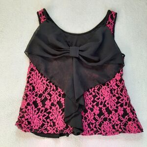 Hot Pink Lace Bow Tank Top/Blouse Size S